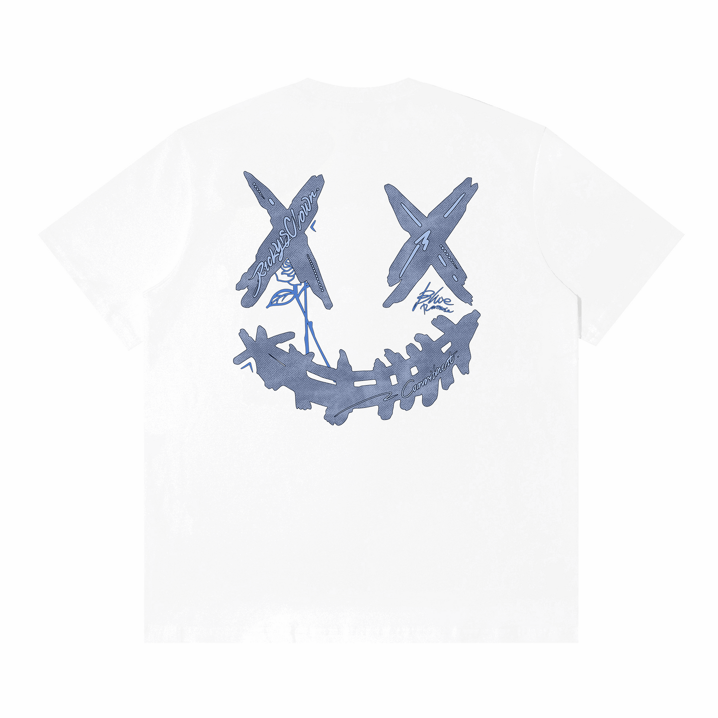 RIC Midnight Blue Rose Splatter Smiley Tee 午夜蓝玫瑰刷漆笑脸短袖