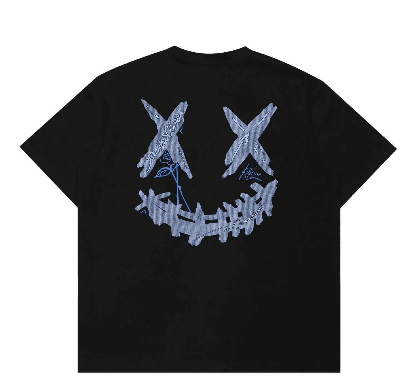 RIC Midnight Blue Rose Splatter Smiley Tee 午夜蓝玫瑰刷漆笑脸短袖