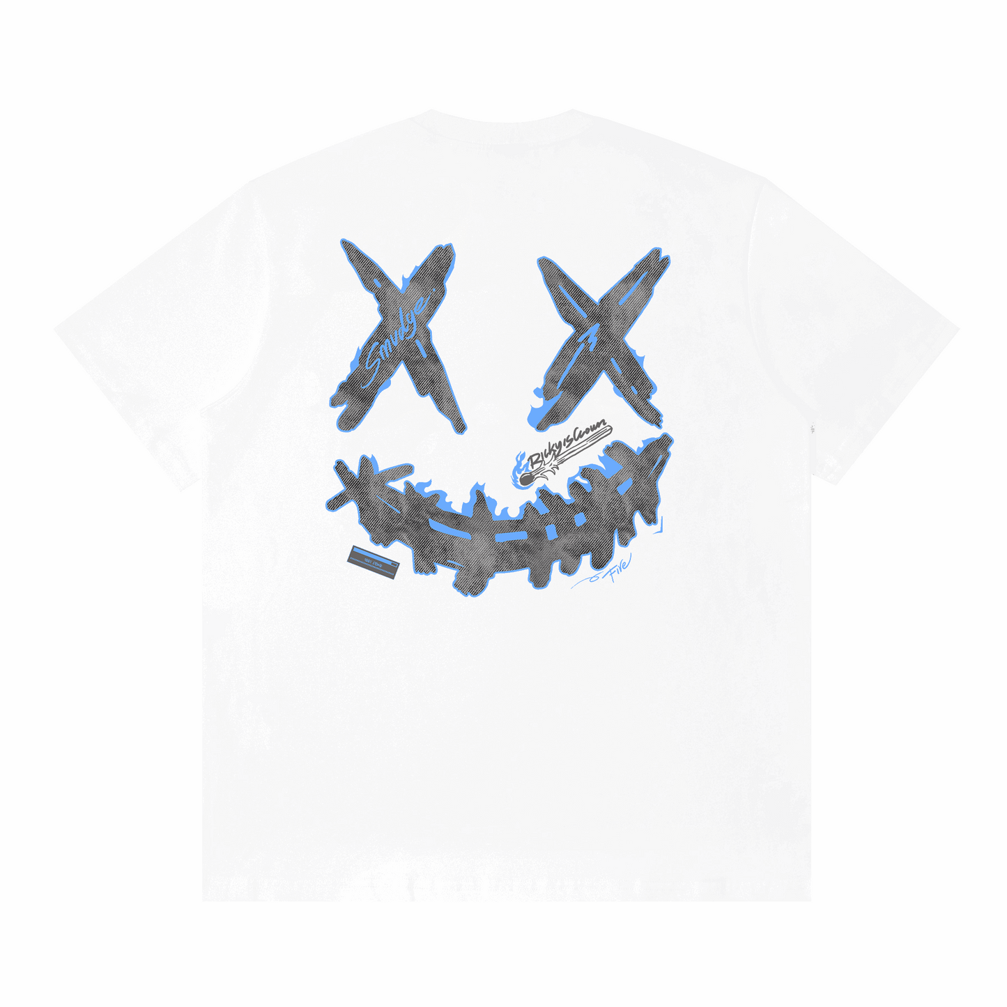 RIC Aqua Flame Splatter Smiley Tee 海蓝火焰刷漆笑脸短袖