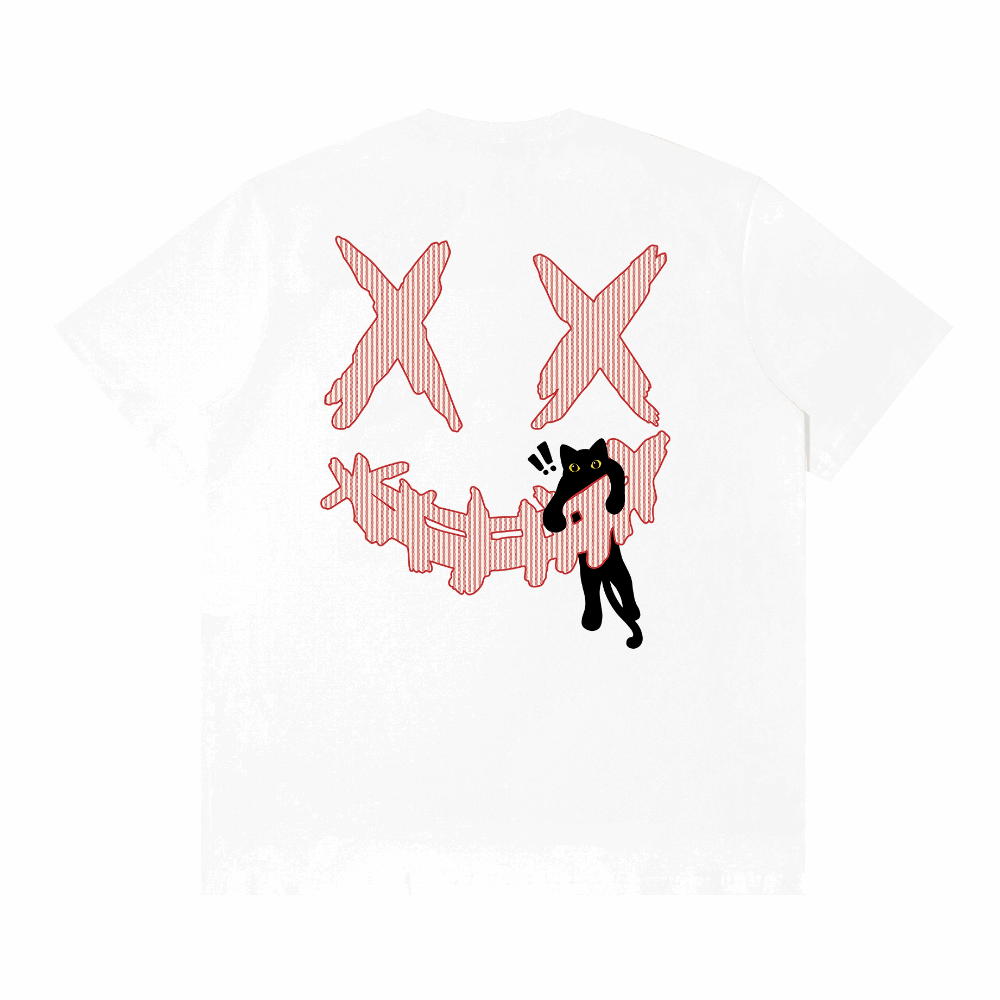 RickyisClown Tabby Cat Ripped Smiley Tee RIC条纹猫撕裂笑脸短袖