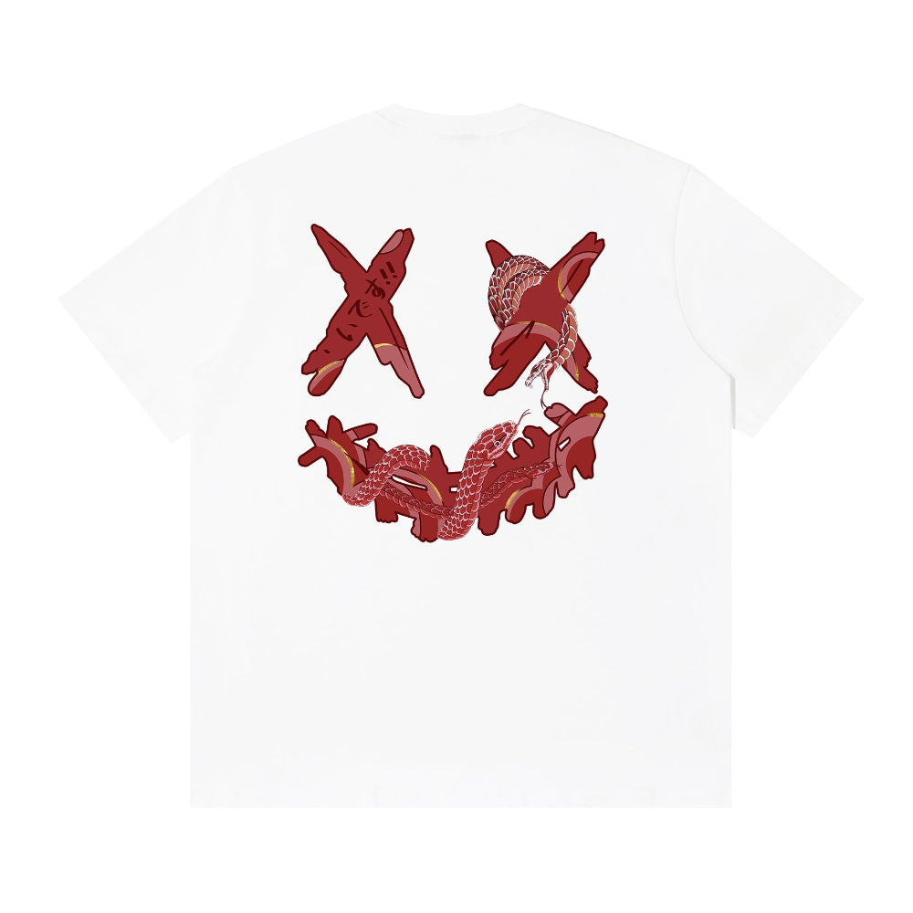 RickyisClown Flower & Snake Foil Print Ripped Smiley Tee RIC花与蛇烫金撕裂笑脸短袖