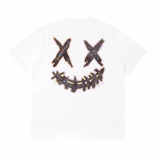 RickyisClown"CHROMATIC RUPTURE" Leather-Embossed Smiley Tee   RIC"彩色裂痕"" 贴皮绣撕裂笑脸短袖