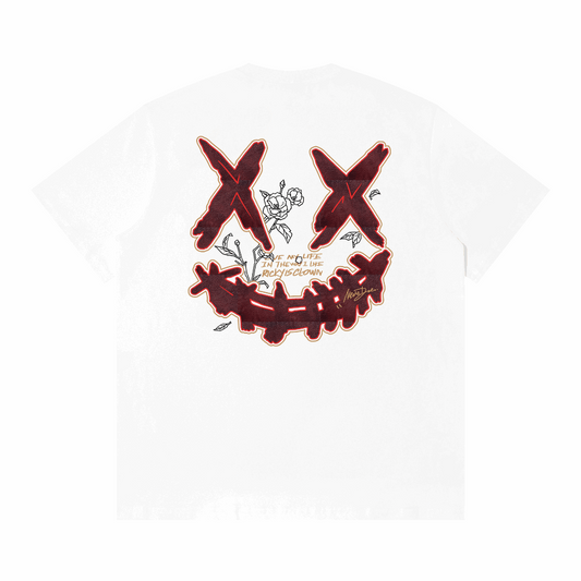 RickyisClown"RUBY ROSE" Leather-Embossed Smiley Tee   RIC“红宝石玫瑰”贴皮绣撕裂笑脸短袖