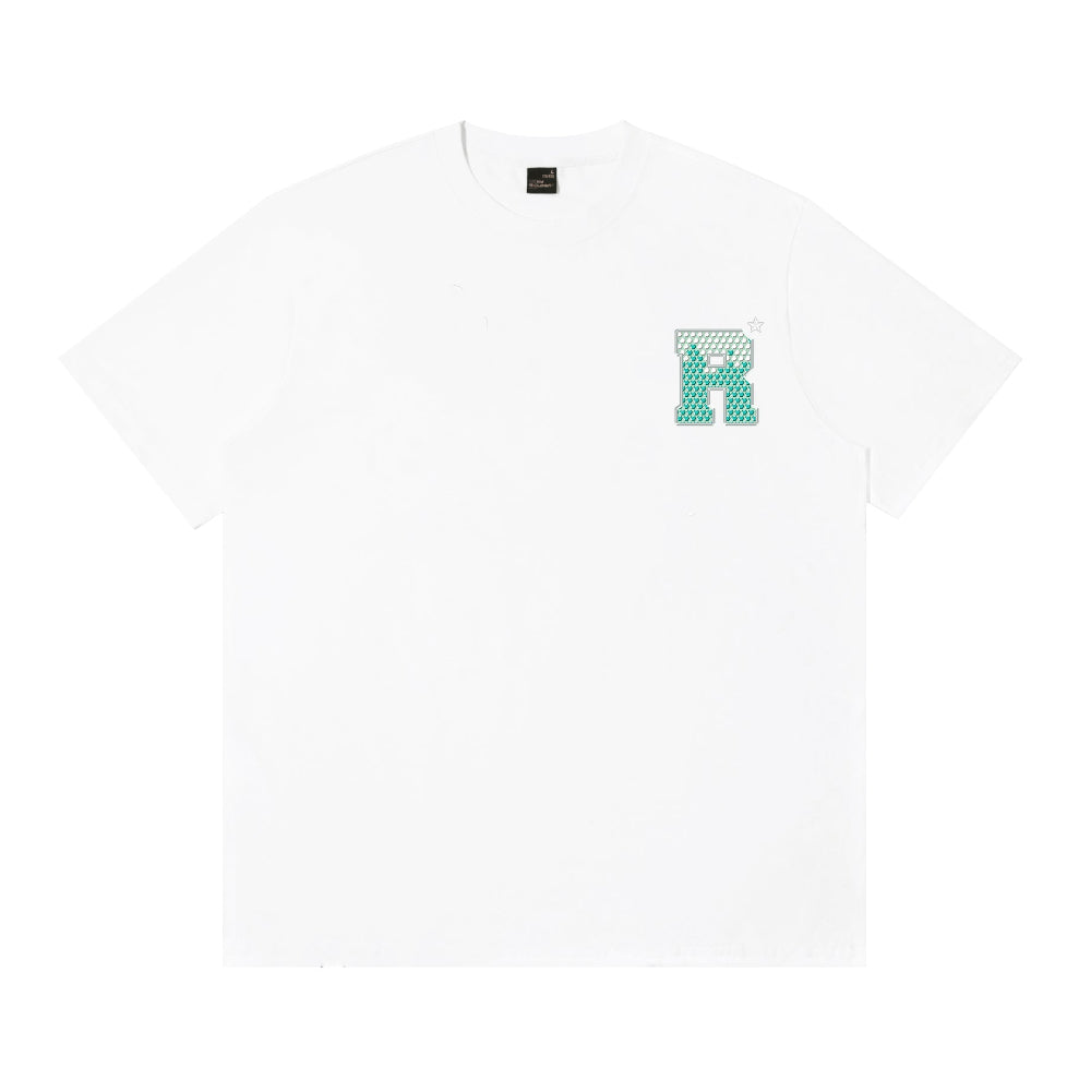 RIC Tiffany Blue Rhinestone Smiley Graphic T-Shirt 蒂芙尼烫钻撕裂笑脸短袖