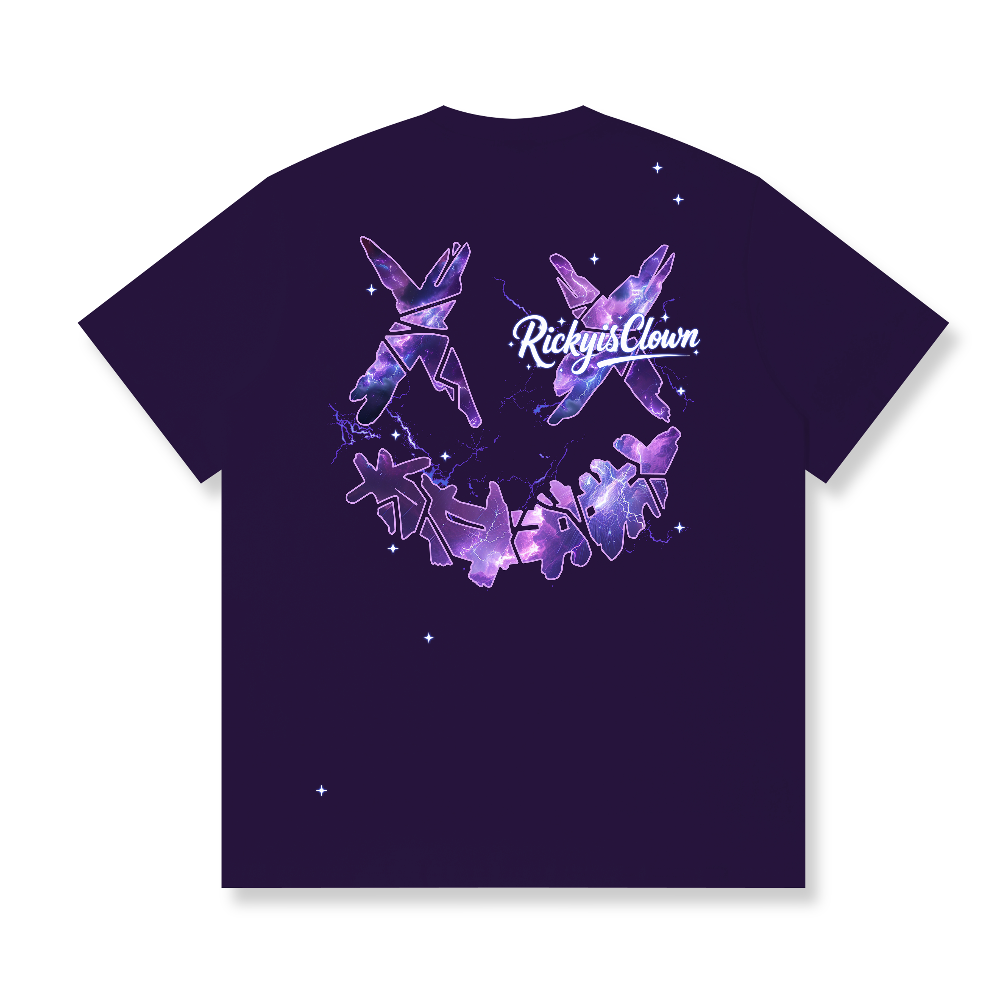 RickyisClown Cosmic Violet Torn Smile Tee RIC紫电星空撕裂笑脸短袖