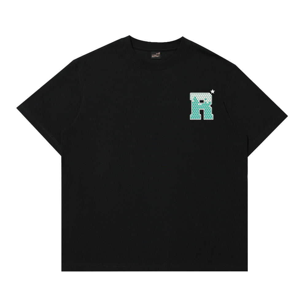 RIC Tiffany Blue Rhinestone Smiley Graphic T-Shirt 蒂芙尼烫钻撕裂笑脸短袖