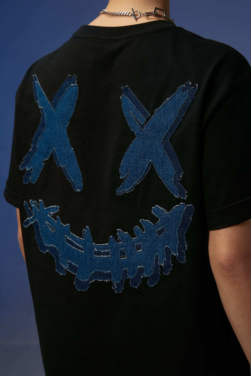 Rickyisclown Double-layer Denim Joker Smiley Tee 2024 RIC双层牛仔贴布撕裂笑臉T恤2024