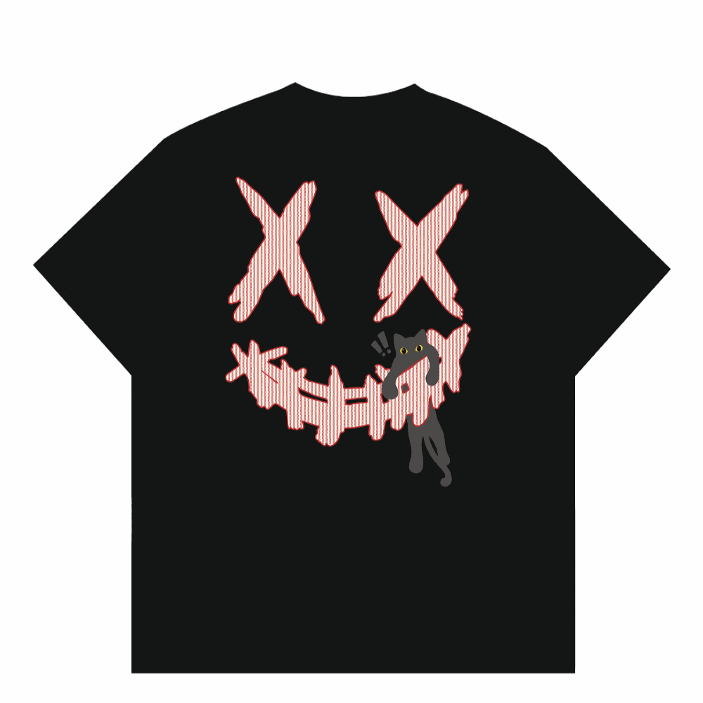 RickyisClown Tabby Cat Ripped Smiley Tee RIC条纹猫撕裂笑脸短袖