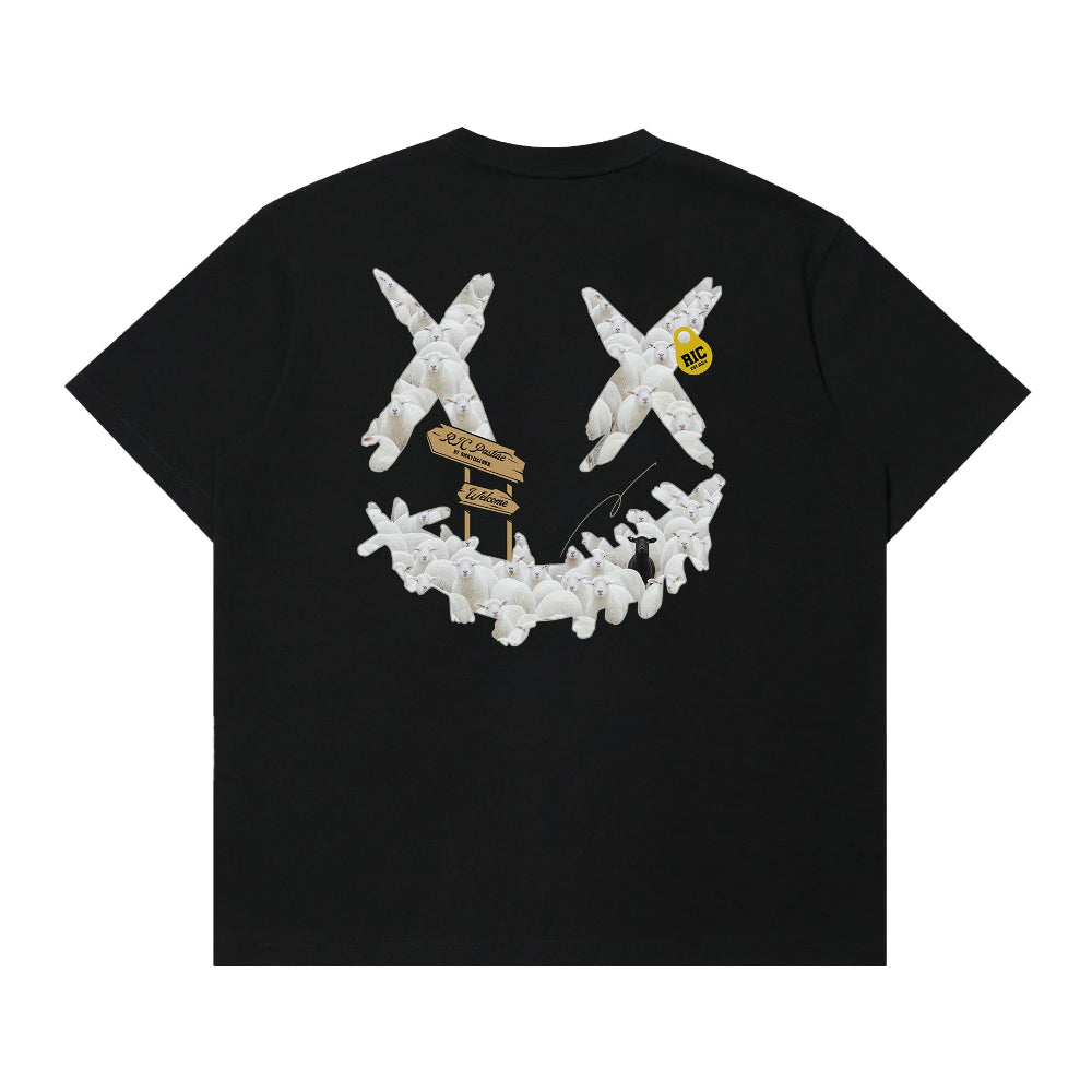 RIC"Black Sheep" Tee Lengan Pendek Smiley Koyak "Black Sheep"撕裂笑脸短袖