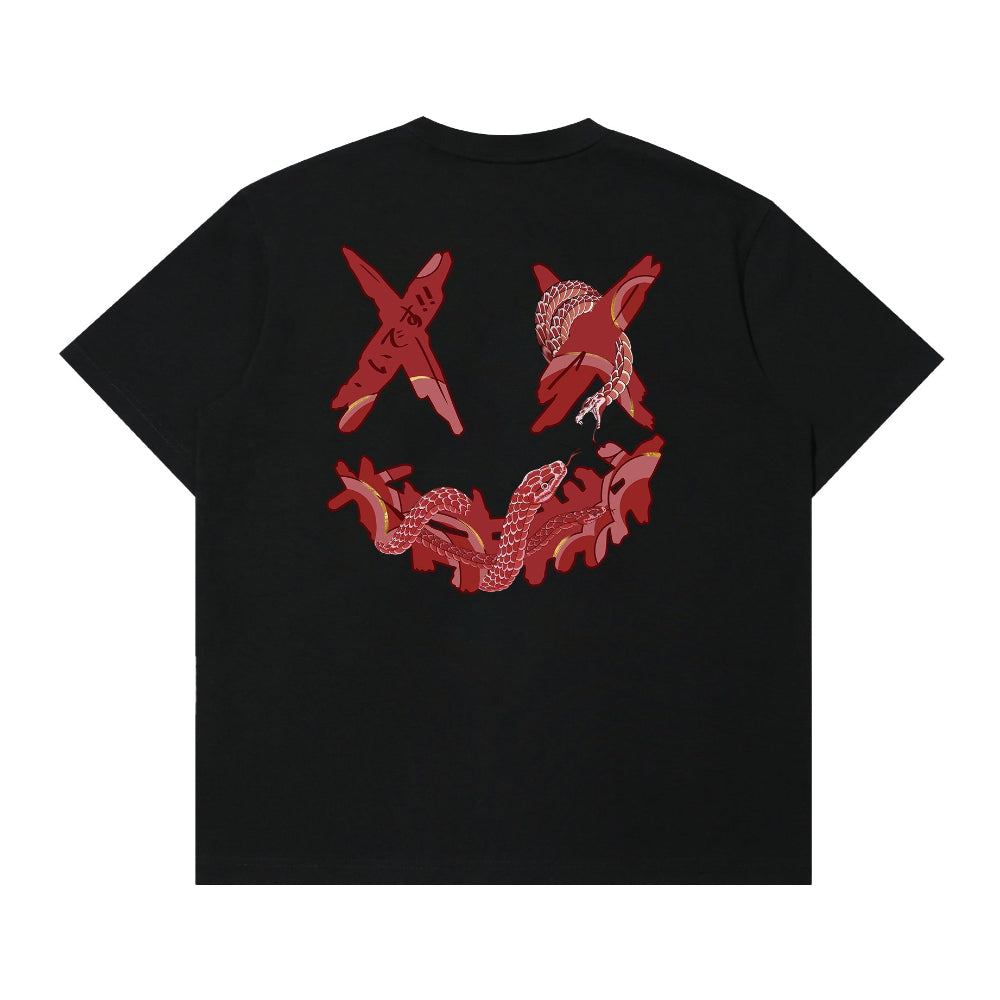RickyisClown Flower & Snake Foil Print Ripped Smiley Tee RIC花与蛇烫金撕裂笑脸短袖
