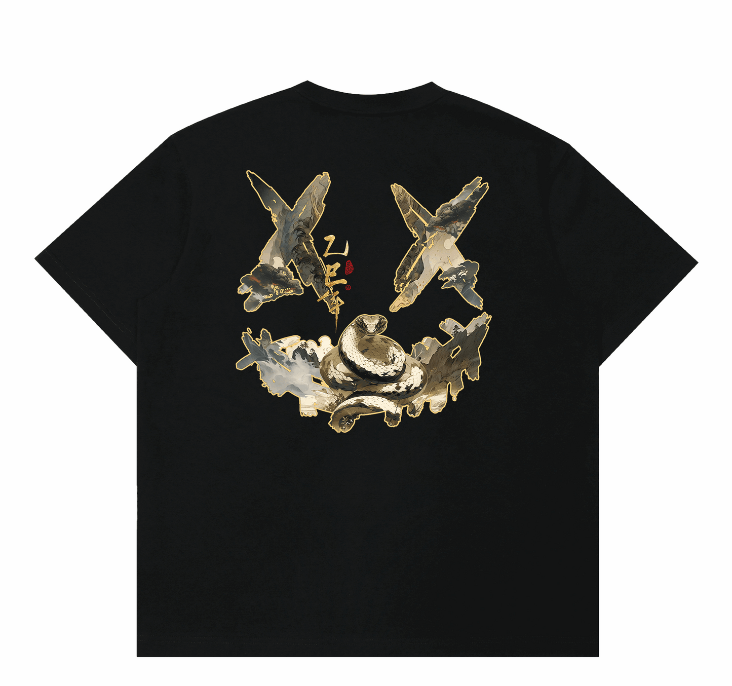 Mythic Serpent Foil Ripped Smiley Tee 山海金蛇烫金撕裂笑脸短袖