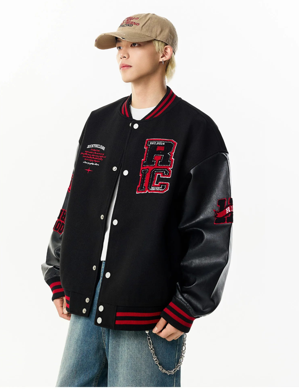 BLACK RickyisClown Richood Lightweight Chenille Varsity Jacket (No Padding)