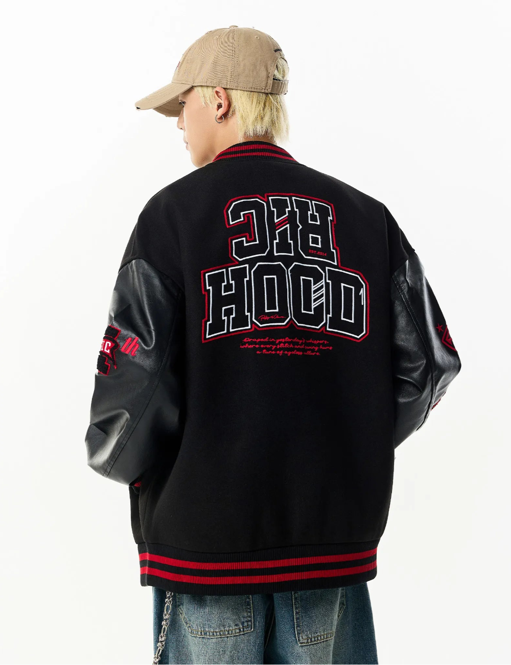 BLACK RickyisClown Richood Lightweight Chenille Varsity Jacket (No Padding)