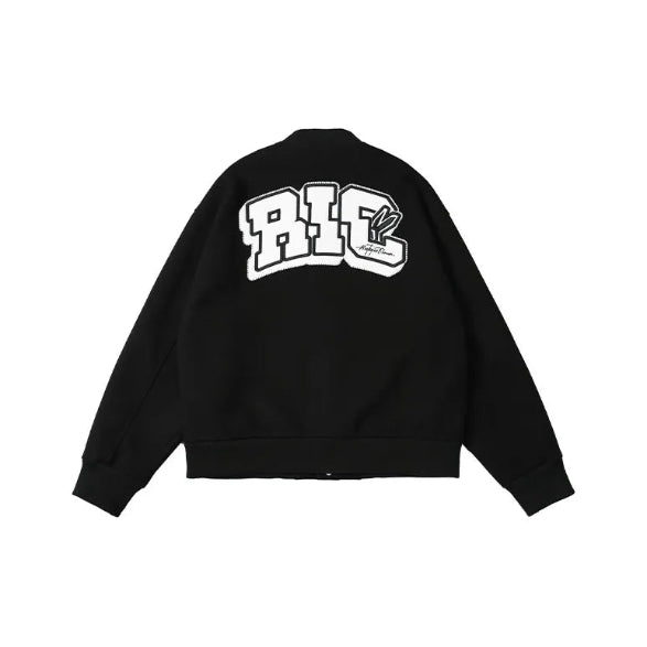 Jaket Varsity Wol "Swirl Bunny" RickyisClwon dengan Bordir Handuk (Unisex)
