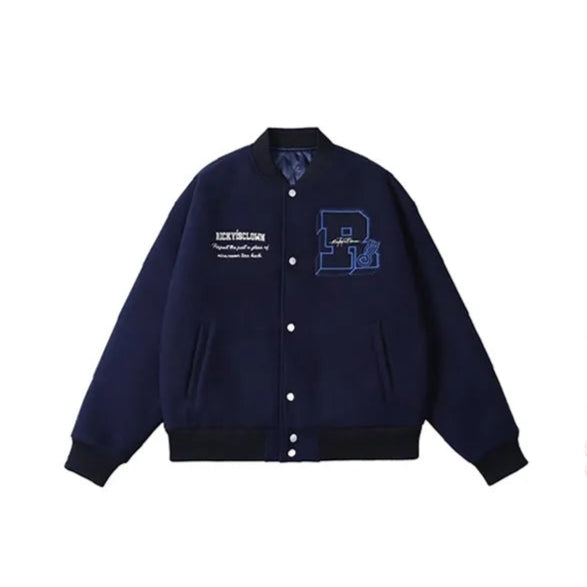 BLUE RickyisClwon "Swirl Bunny" Wool Varsity Jacket with Towel Embroidery (Unisex)