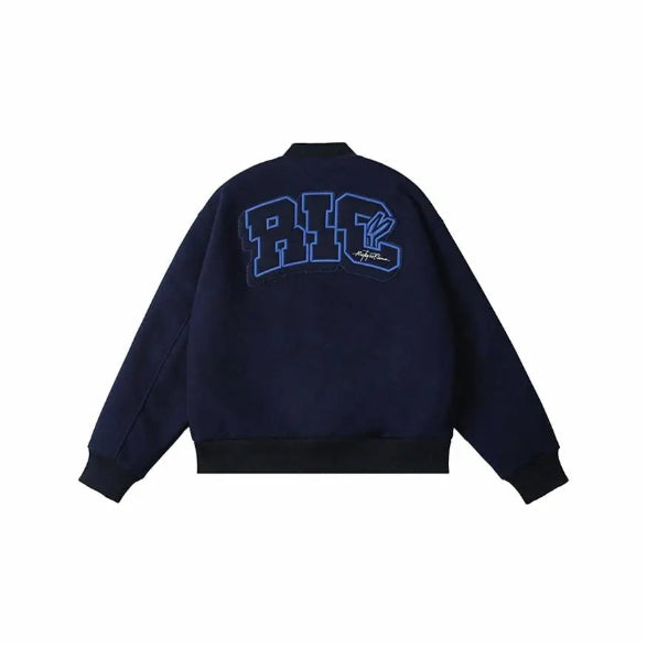 BLUE RickyisClwon "Swirl Bunny" Wool Varsity Jacket with Towel Embroidery (Unisex)