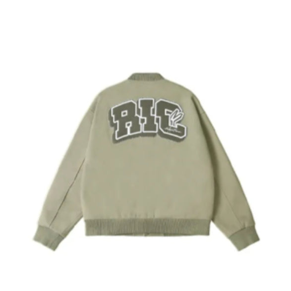 Matcha Green RickyisClwon "Swirl Bunny" Wool Varsity Jacket with Towel Embroidery (Unisex)