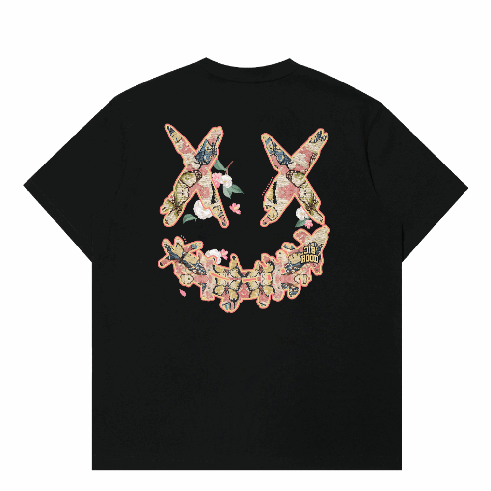 RIC"Floral Butterfly" Embroidered Patch Smiley Tee “花蝶漫舞” 贴布绣笑脸短袖