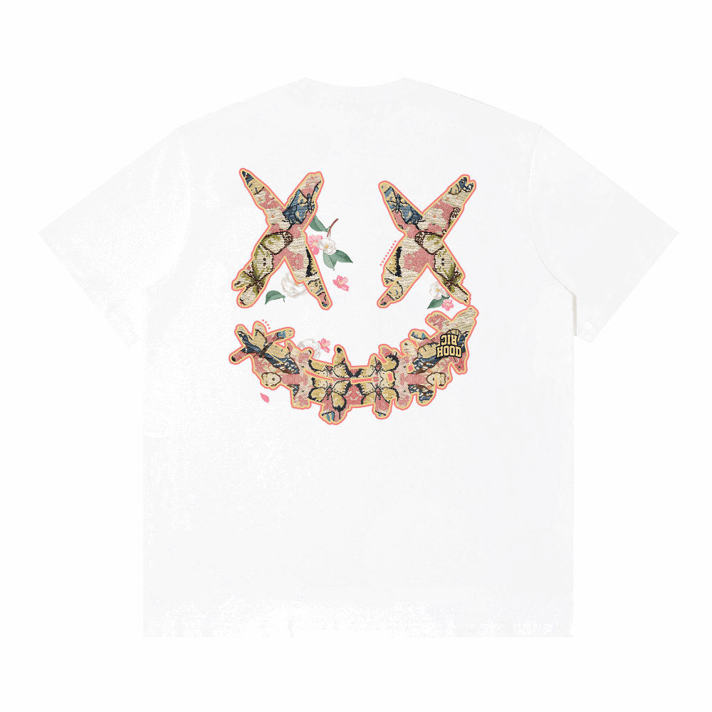 RIC"Floral Butterfly" Embroidered Patch Smiley Tee “花蝶漫舞” 贴布绣笑脸短袖