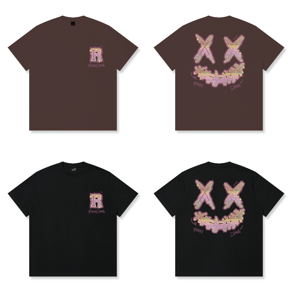 RickyisClown"Pink Riot" Patchwork Ripped Smiley Tee RIC粉红放射波 贴布绣撕裂笑脸短袖