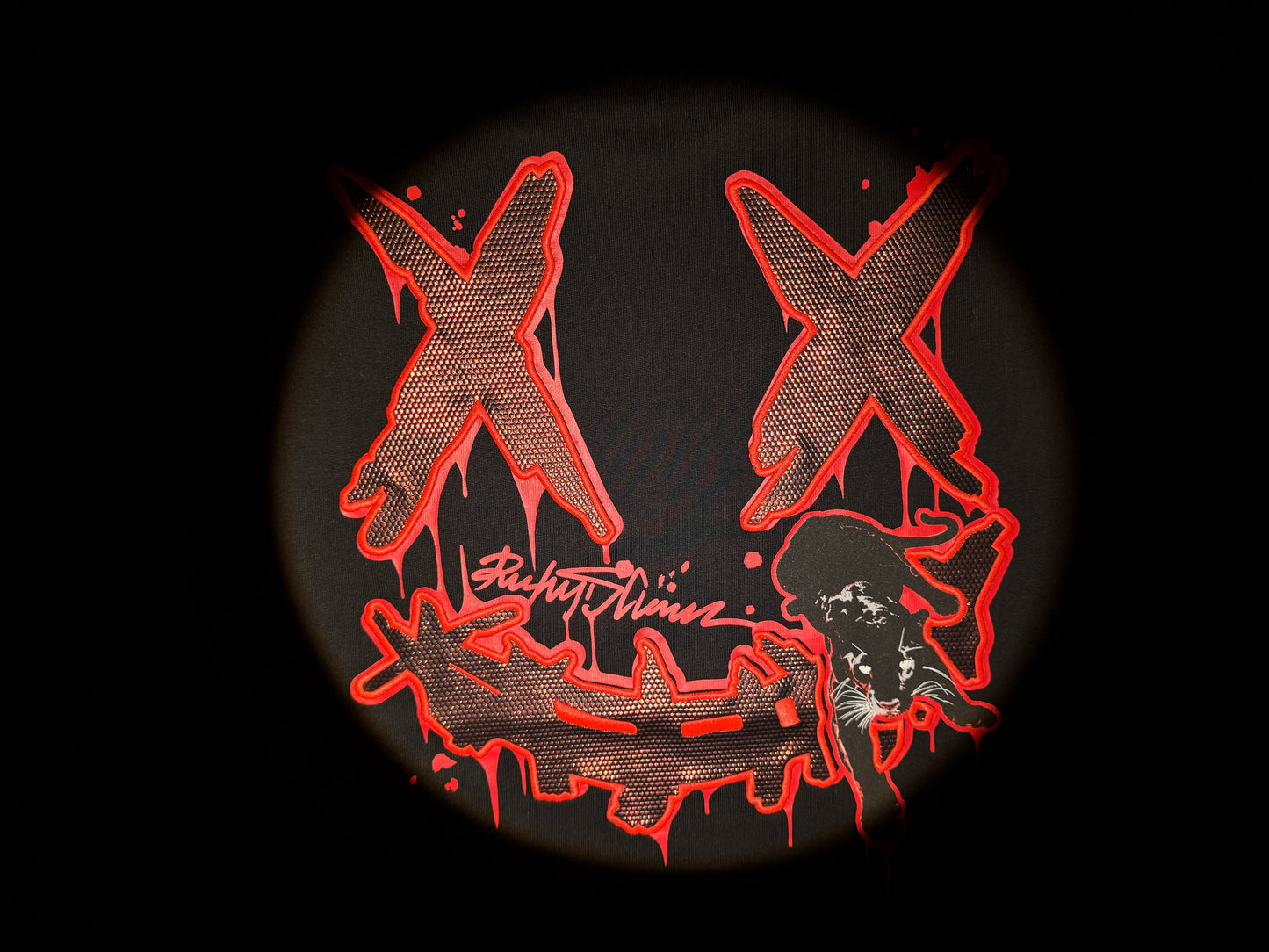 RickyisClown"BLOOD PANTHER" Patchwork Ripped Smiley Tee RIC喋血黑豹贴布绣撕裂笑脸短袖