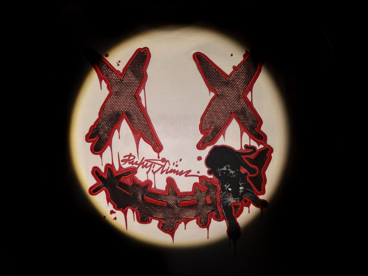 RickyisClown"BLOOD PANTHER" Patchwork Ripped Smiley Tee RIC喋血黑豹贴布绣撕裂笑脸短袖