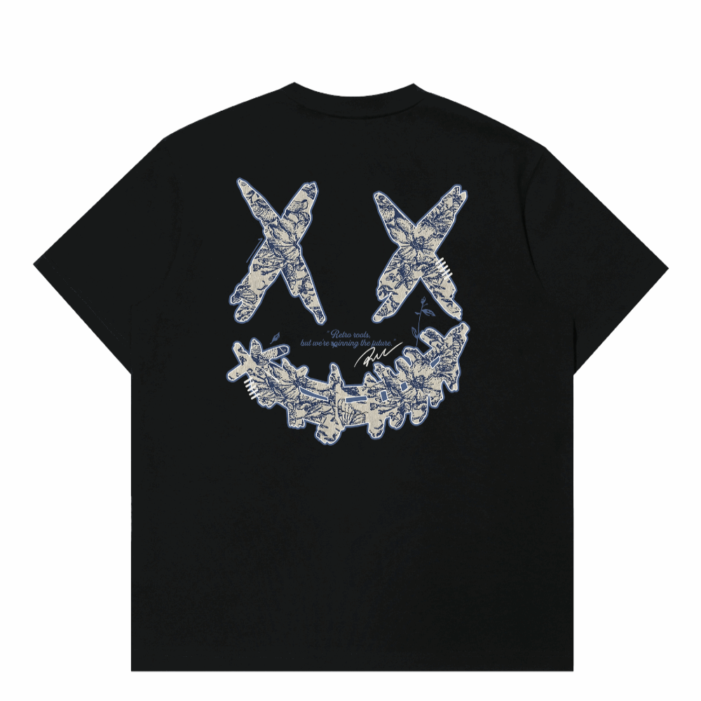 RIC"Blue and White Porcelain"Embroidered Patch Smiley Tee“青花瓷”贴布绣笑脸短袖