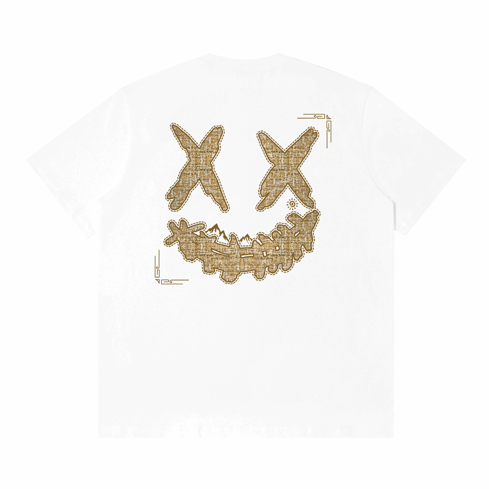 RIC "Gilded Frame" Leather Patch Smiley Tee ''沙金画框“贴皮绣笑脸短袖