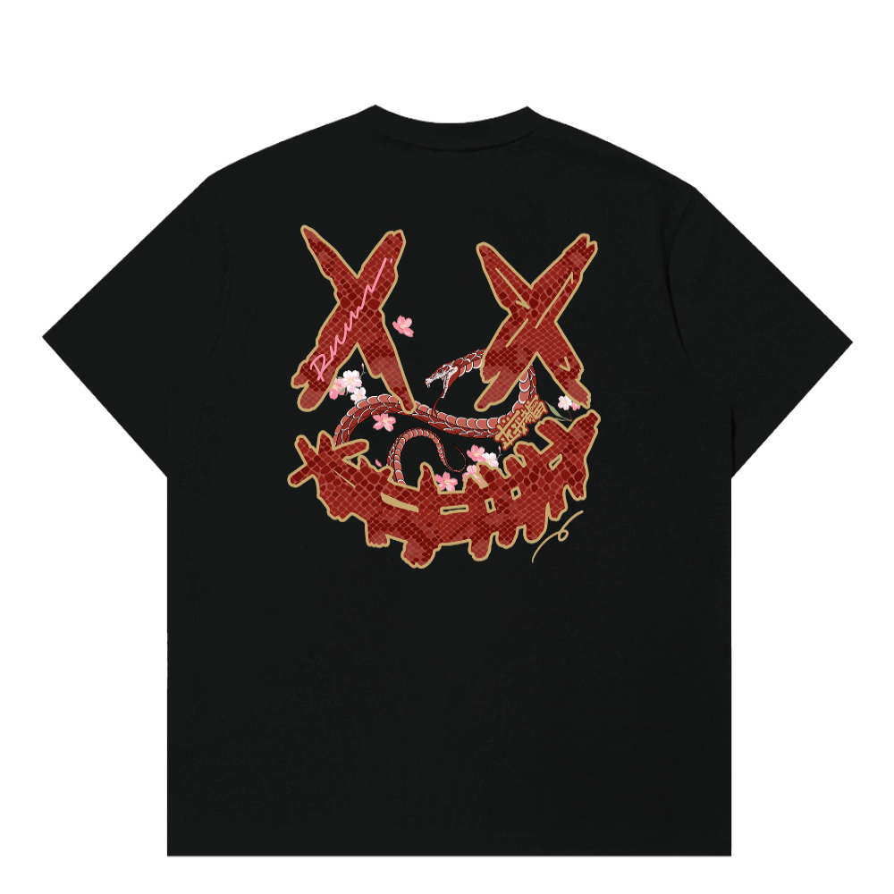 RIC "Golden Serpent" Leather Patch Smiley Tee “金红蛇舞”贴皮绣笑脸短袖