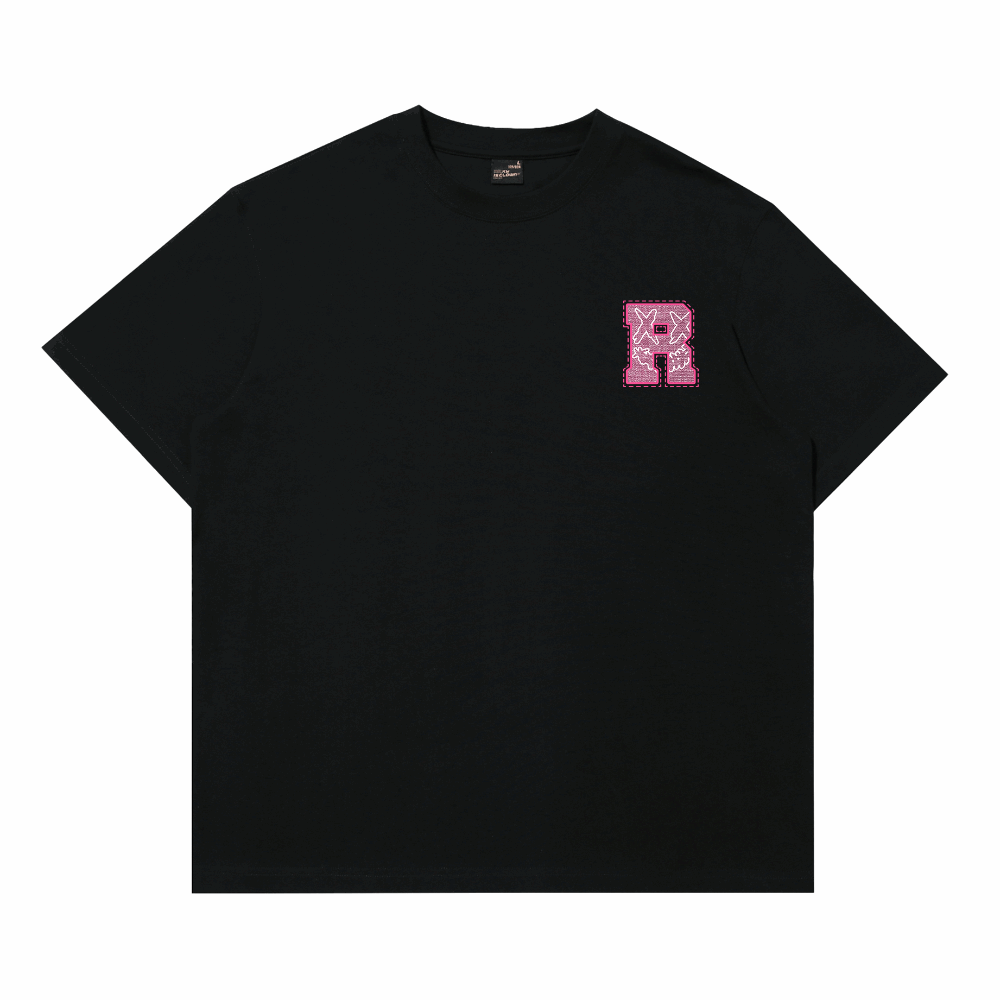 RIC "Peach Graffiti" Leather Patch Smiley Tee “桃红涂鸦”贴皮绣笑脸短袖