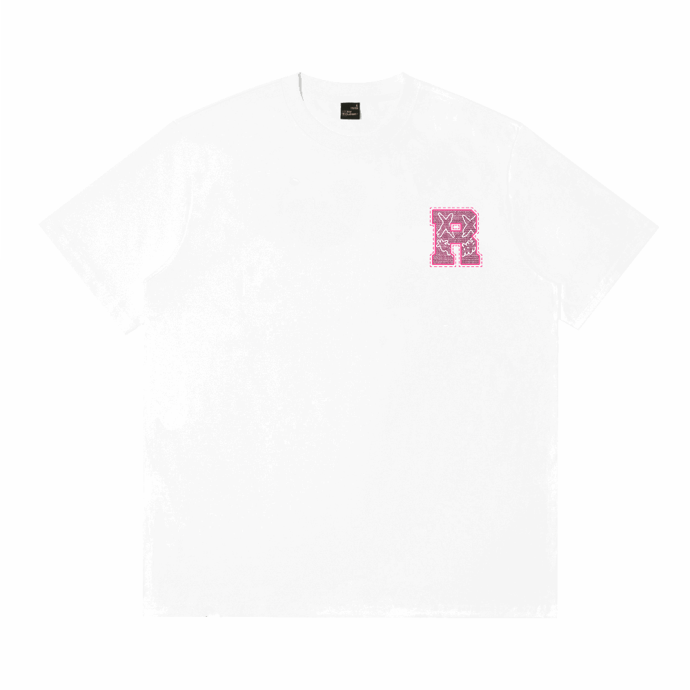 RIC "Peach Graffiti" Leather Patch Smiley Tee “桃红涂鸦”贴皮绣笑脸短袖
