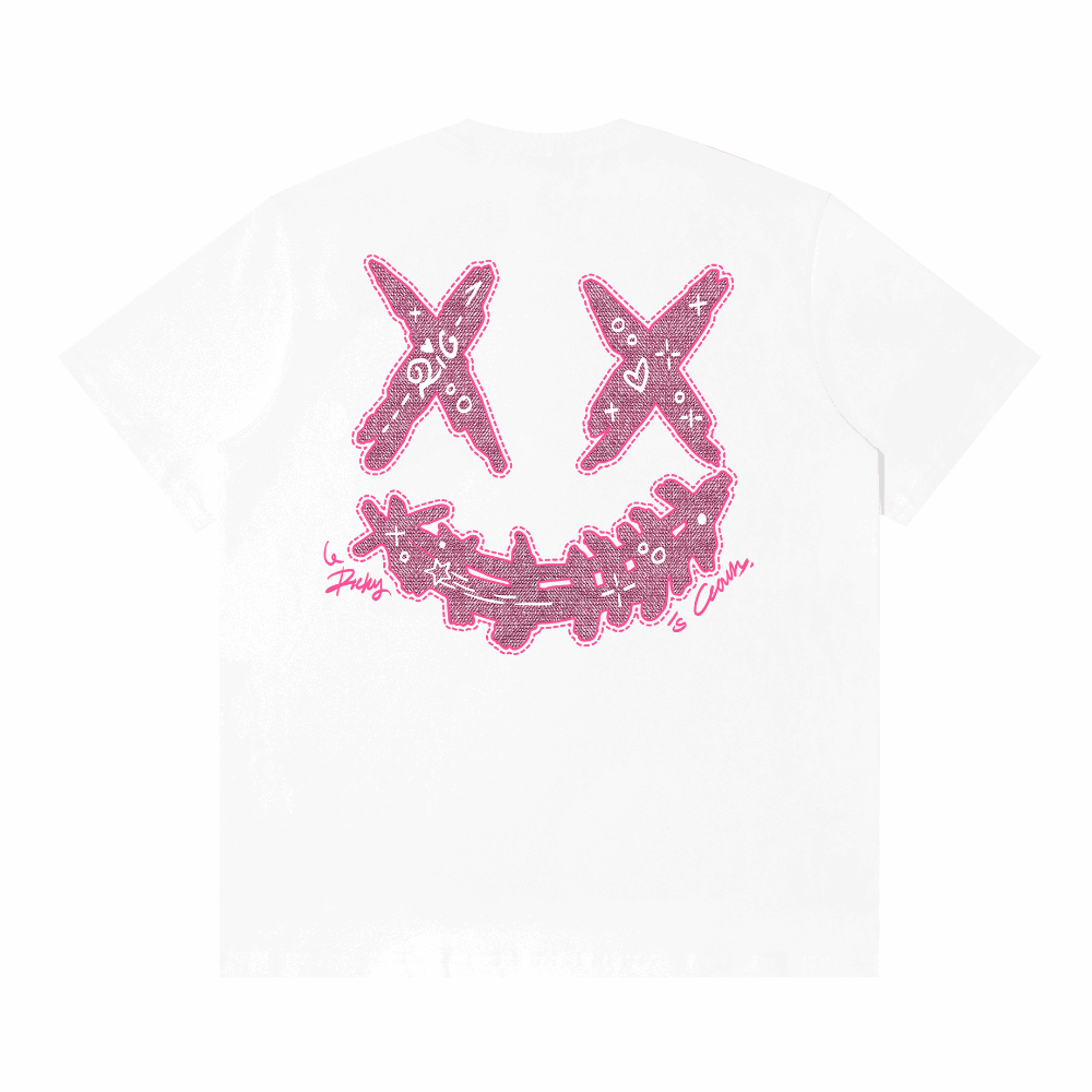 RIC "Peach Graffiti" Leather Patch Smiley Tee “桃红涂鸦”贴皮绣笑脸短袖