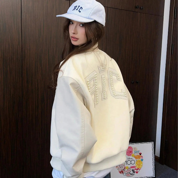 Jaket Varsity "Arch Structure" RickyisClown dengan Applique Kulit & Bordir Mutiara (Unisex)