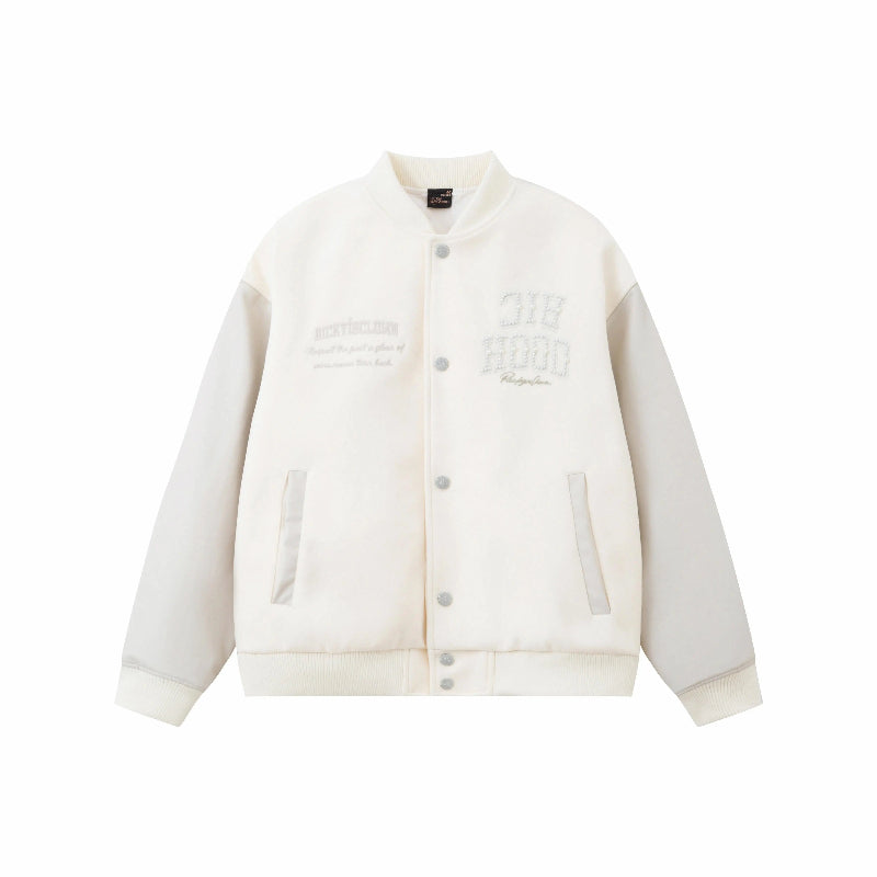 Jaket Varsiti "Arch Structure" RickyisClown dengan Appliqué Kulit & Sulaman Mutiara (Unisex)