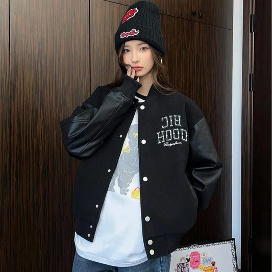 Jaket Varsiti "Arch Structure" RickyisClown dengan Appliqué Kulit & Sulaman Mutiara (Unisex)