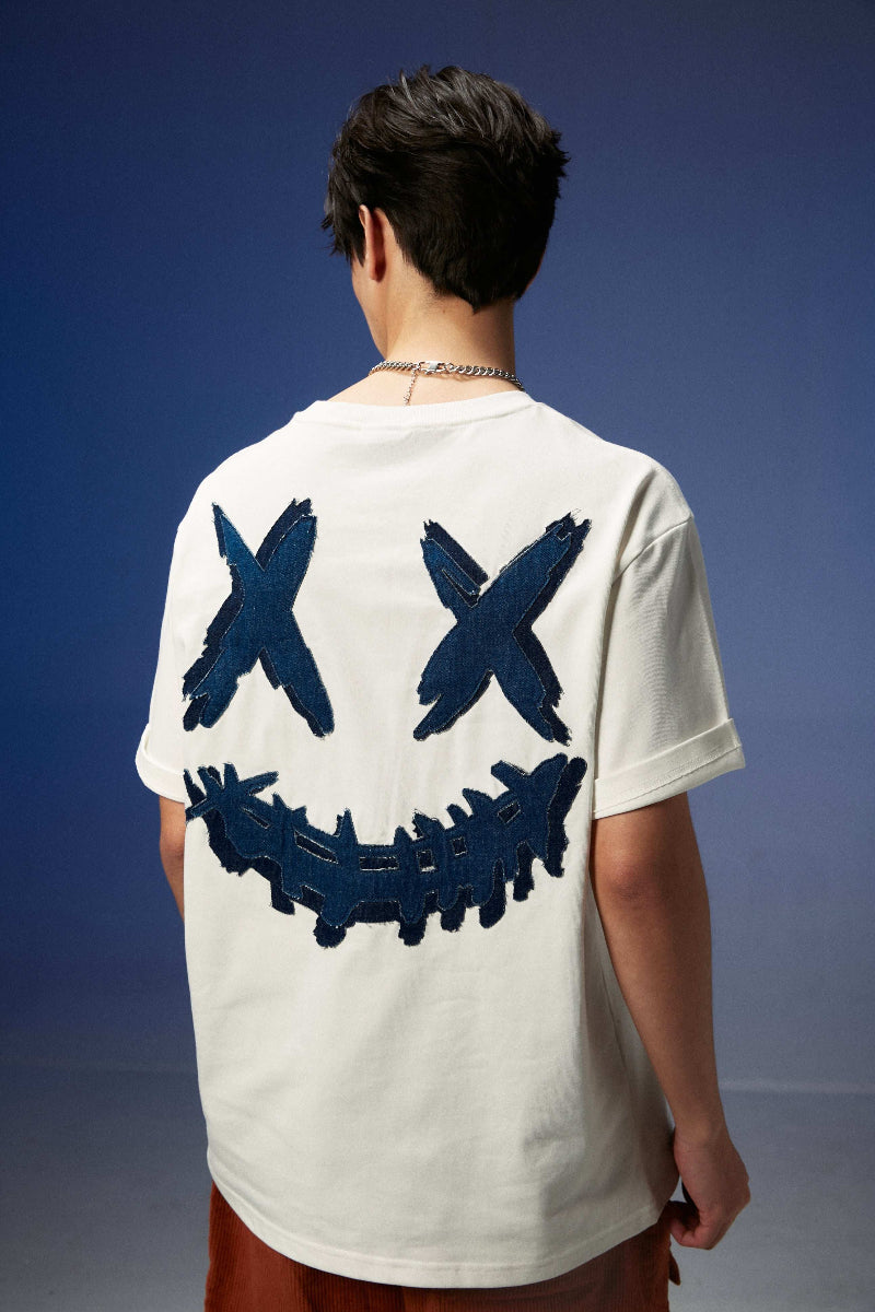 Rickyisclown Double-layer Denim Joker Smiley Tee 2024 RIC双层牛仔贴布撕裂笑臉T恤2024