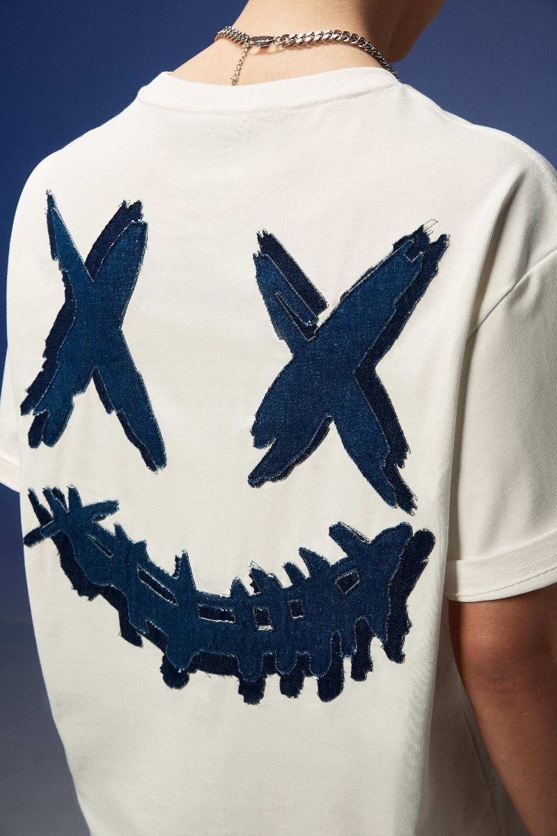 Rickyisclown Double-layer Denim Joker Smiley Tee 2024 RIC双层牛仔贴布撕裂笑臉T恤2024