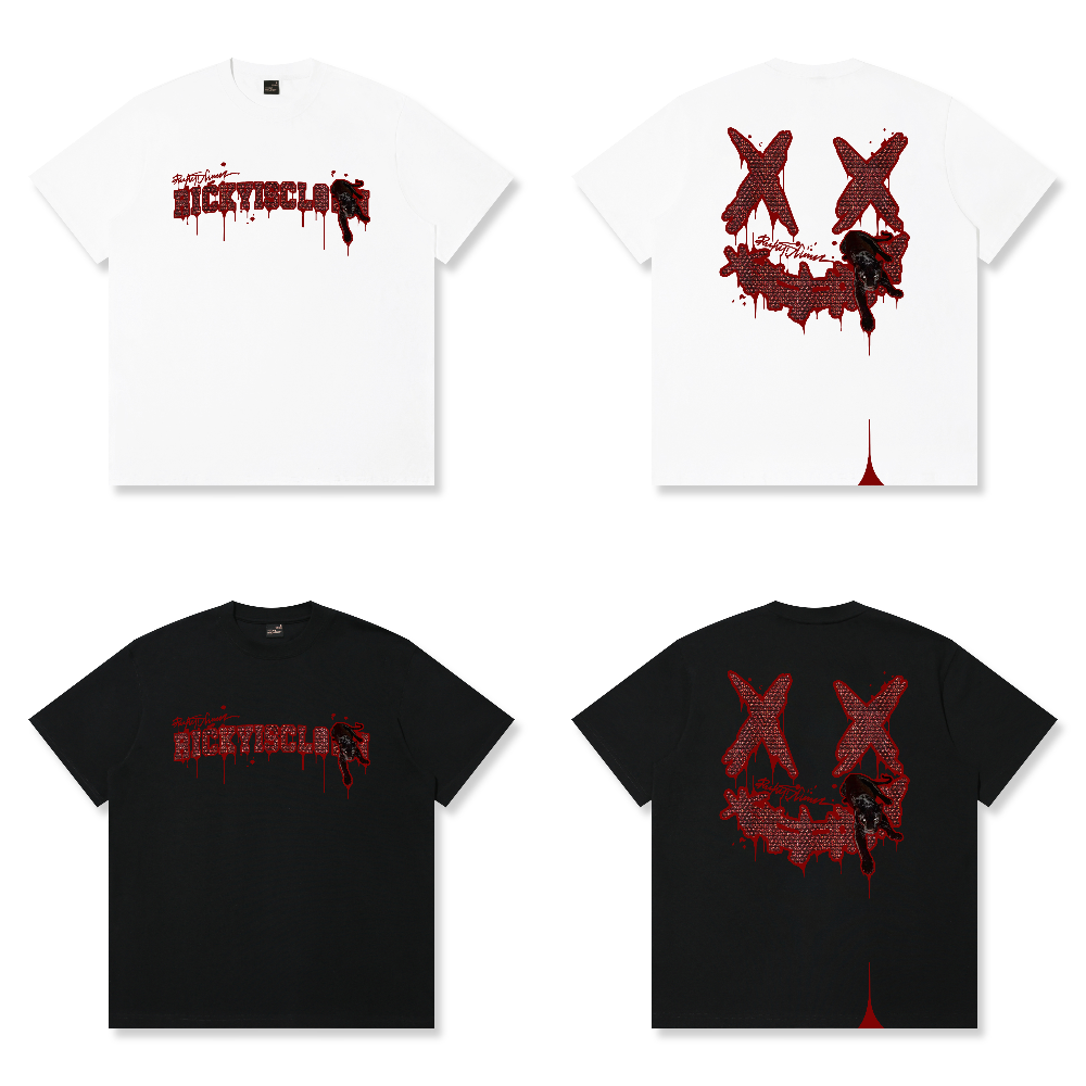 RickyisClown"BLOOD PANTHER" Patchwork Ripped Smiley Tee RIC喋血黑豹贴布绣撕裂笑脸短袖