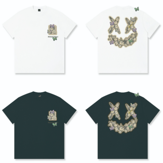 RickyisClown Colorful Butterfly Whisper Torn Smile Tee RIC彩蝶丝语撕裂笑脸短袖