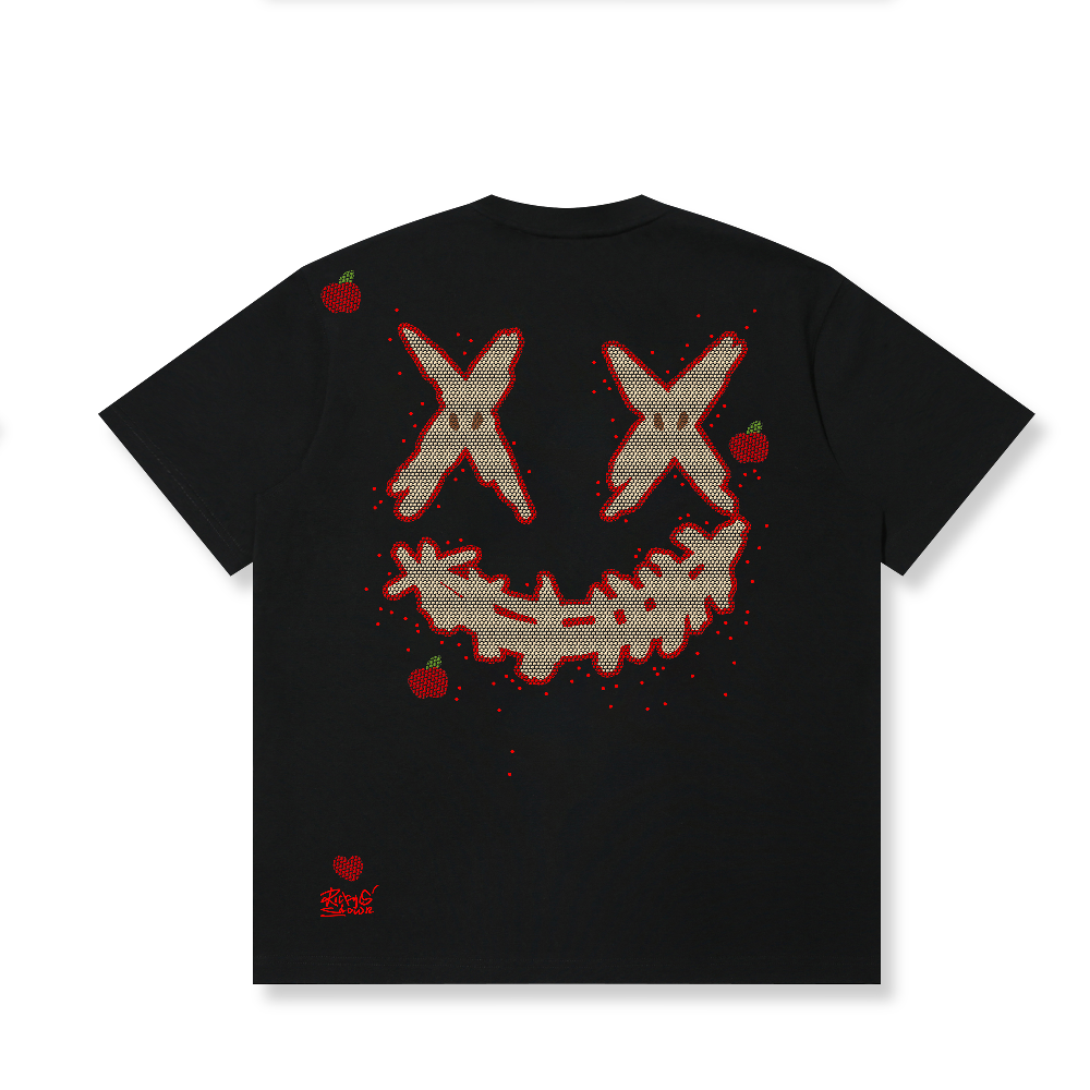 RickyisClown Crimson Crystal Ripped Smiley Tee RIC水晶红果撕裂笑脸短袖
