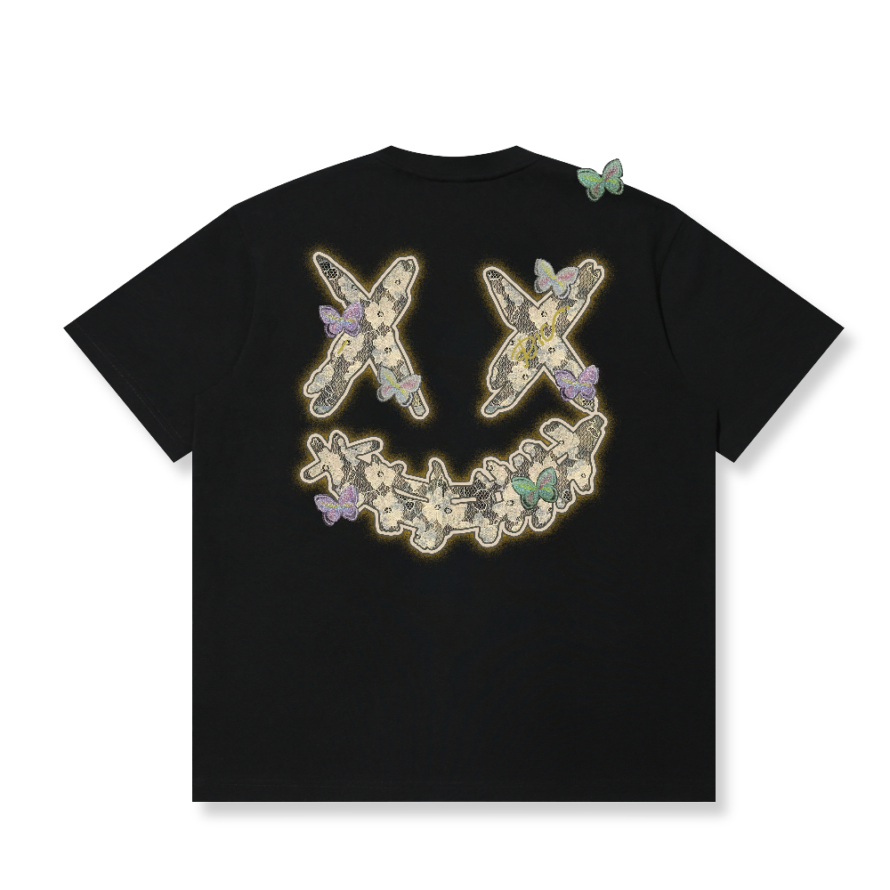 RickyisClown Colorful Butterfly Whisper Torn Smile Tee RIC彩蝶丝语撕裂笑脸短袖