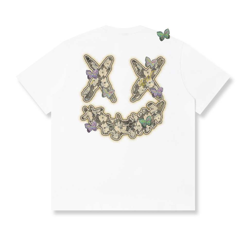 RickyisClown Colorful Butterfly Whisper Torn Smile Tee RIC彩蝶丝语撕裂笑脸短袖