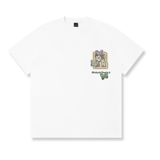 RickyisClown Colorful Butterfly Whisper Torn Smile Tee RIC彩蝶丝语撕裂笑脸短袖