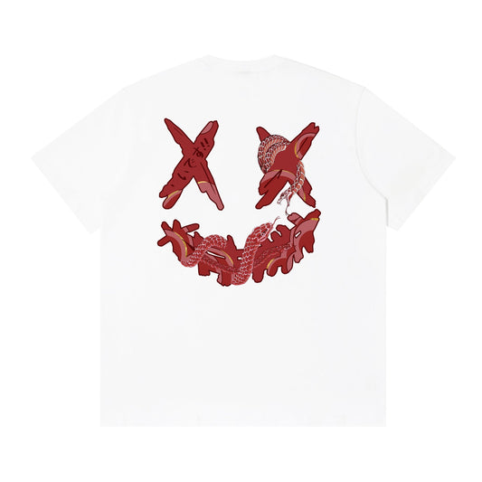 RickyisClown Flower & Snake Foil Print Ripped Smiley Tee RIC花与蛇烫金撕裂笑脸短袖