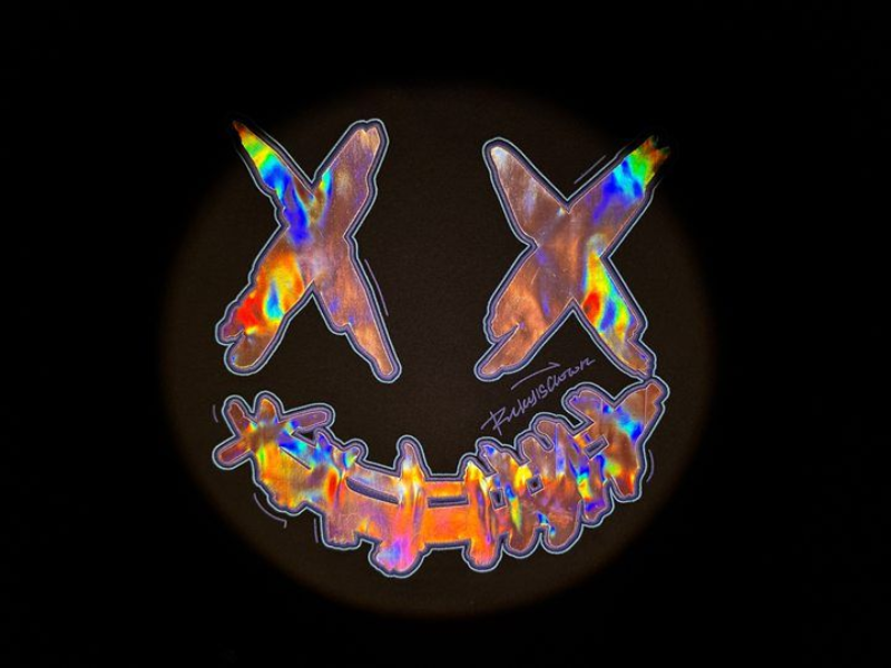 RickyisClown"LASER CRYSTAL" Patchwork Ripped Smiley Tee  RIC镭射晶石 贴布绣撕裂笑脸短袖