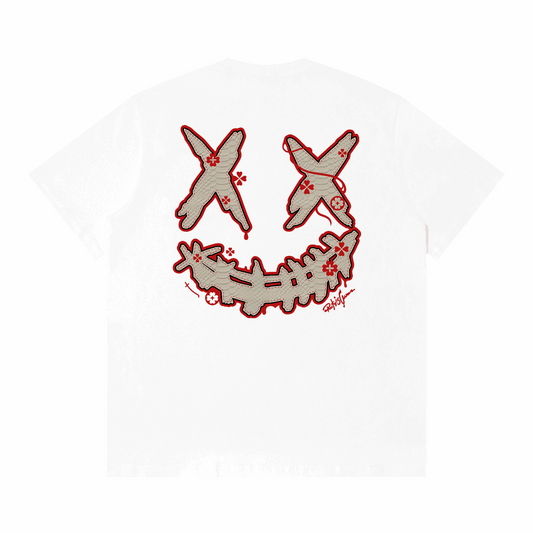 RickyisClown"WHITE MAMBA BLOOM" Snake-Embossed Smiley Tee  RIC“白曼巴之花”蛇纹贴皮绣笑脸短袖
