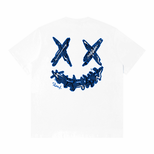 RickyisClown"LIGHTNING MAMBA" Snake-Embossed Smiley Tee  RIC“闪电蓝蛇”蛇纹贴皮绣笑脸短袖
