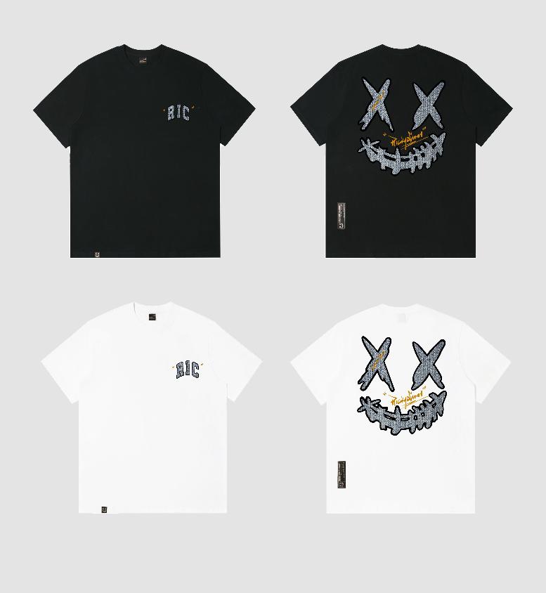 蓝皮斑点撕裂笑脸Rickyisclown Azure Fleck Leather Joker Smiley T-shirt