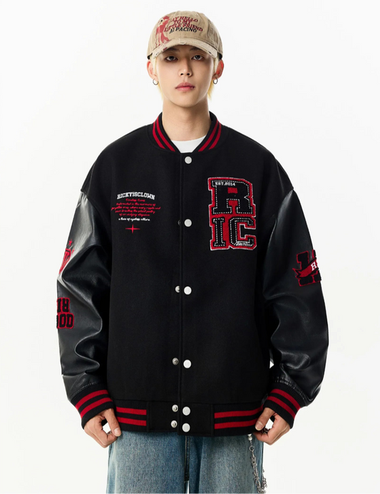 BLACK RickyisClown Richood Lightweight Chenille Varsity Jacket (No Padding)