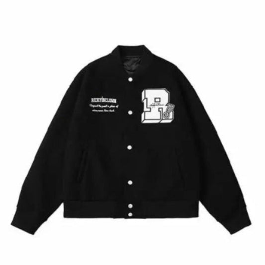 RickyisClwon "Swirl Bunny" Wool Varsity Jacket with Towel Embroidery (Unisex)